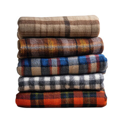  A Stack of Warmth Plaid Blankets Ready for Cozy Nights on a white and transparent background.