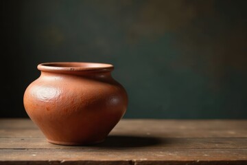 Weathered earthenware pot rests on a wooden table , worn, gardening, weathered