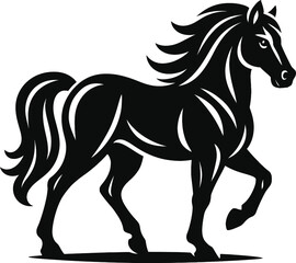 Obraz premium 🐎 POWER & GRACE – ELEGANT BLACK HORSE ART!Majestic black horse in motion, styled in bold silhouette lines—symbol of freedom, strength, and untamed beauty. Download now and ride into pure artistic art