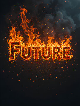 Future. Bburning word with flaming fire