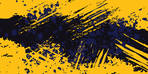 Abstract yellow-blue frame on a dark background. Sporty design in grunge style. Illustration for sports, athletics, training, workout, etc.