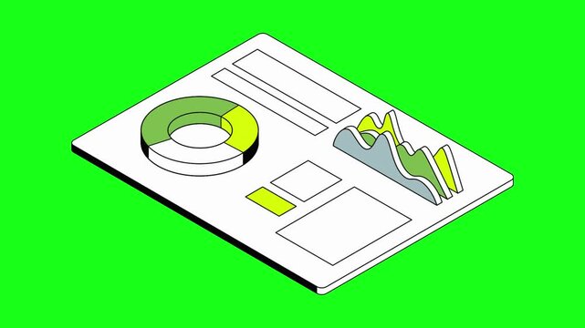 Isometric Animated Dashboard Chart Icon on Green Screen Background