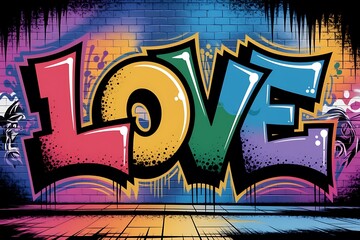 Vibrant graffiti art word love with bold colors image