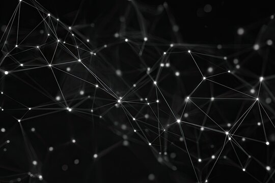 Abstract network of connected points and lines on a dark background