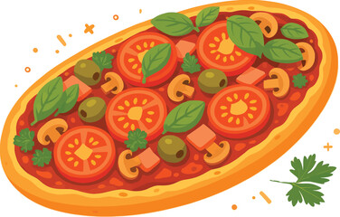 🍕✨ SLICE OF DELICIOUS ART 🍃🍄 — Tantalizing AI pizza vector with tomatoes, mushrooms, olives & herbs! Ideal for menus, ads, and food blogs. Download now for a flavor-packed design treat!