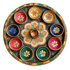 Colorful Hand-Painted Indian Decorative Bowl Set with Floral Designs for Home Decor on transparent background