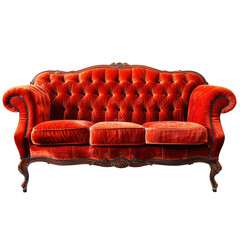 Luxurious crimson velvet sofa with ornate frame