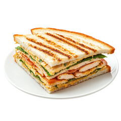 Delicious Grilled Chicken Sandwich with Fresh Vegetables on Toasted Bread on transparent background