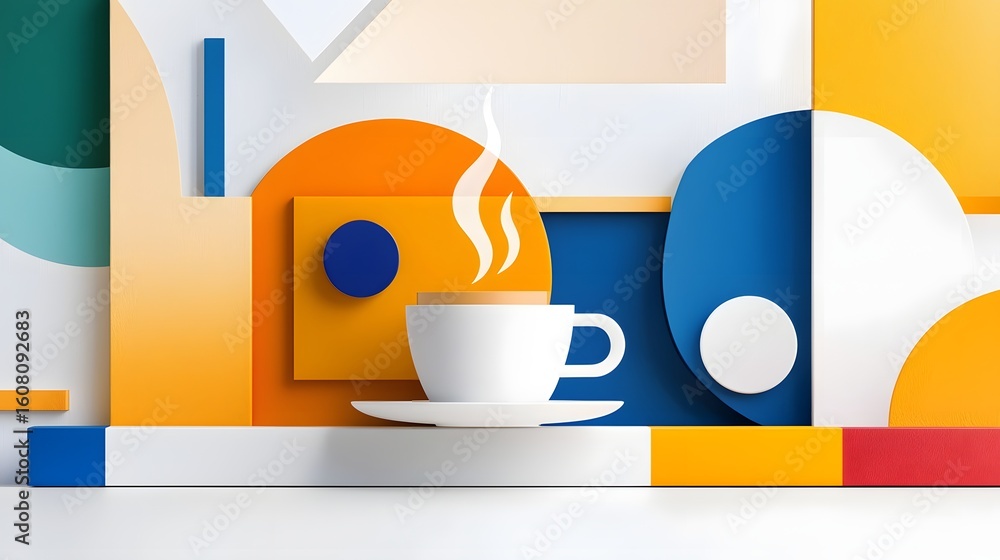 Poster abstract cubism of a coffee cup with angular design