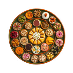 An Assortment of Colorful Indian Sweets on a Decorative Platter for Celebrations on transparent background