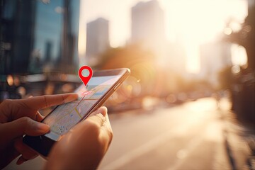 Person using a smartphone map app in a city