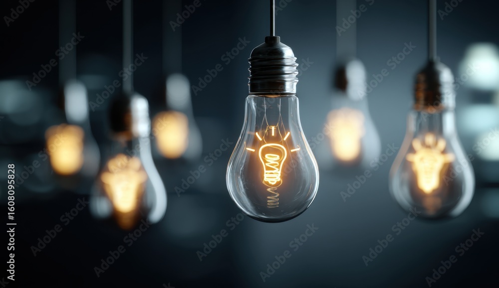 Aufkleber a series of illuminated light bulbs hang suspended in the air casting a warm glow against a dark tex