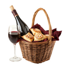 Elegant Wine and Pastry Gift Basket for Celebrations and Gatherings on transparent background