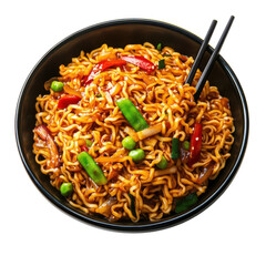 Delicious Stir-Fried Noodles with Vegetables in a Bowl, Perfect for a Quick Meal or Snack on transparent background