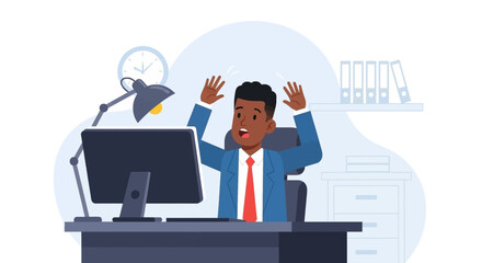 Stressed businessman at his desk, perfect for illustrating workplace stress or deadline pressure in presentations or articles.