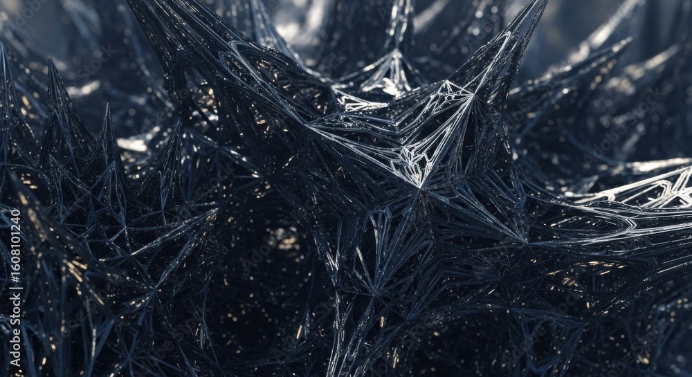Wall mural intricate dark spiky web structure with subtle golden highlights in macro view