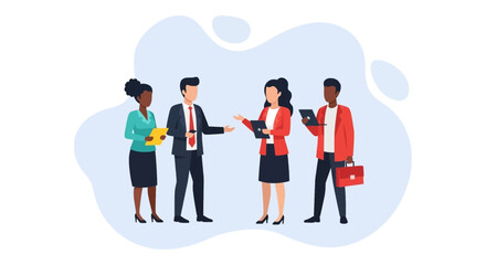 Diverse business team collaborating, ideal for presentations on teamwork and diversity.