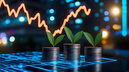 Economic growth depicted by a vibrant tech hub and coworking spaces