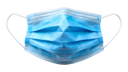 A blue surgical face mask for protection against viruses and bacteria, isolated on transparent background