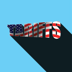 Tariffs united states of america import tax concept with flag colors and long shadow