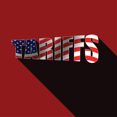 Tariffs united states of america import tax concept with flag colors and long shadow