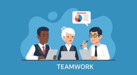 Diverse business team collaborating on a project, ideal for presentations on teamwork and collaboration.