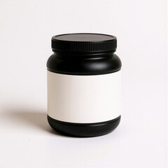 supplement jar with white label on white front backdrop