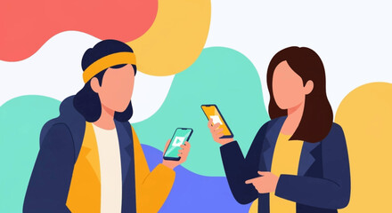 Two women using smartphones, perfect for social media, app promotion, or communication concepts.