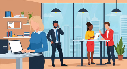 Diverse business team collaborating in a modern office, perfect for presentations or website banners.