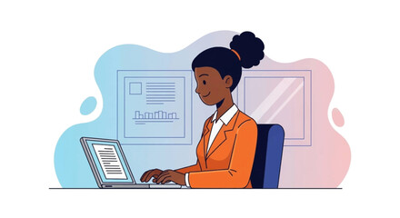 African American businesswoman working on laptop, ideal for website banners, business presentations, and marketing materials.