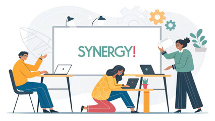 Teamwork and Synergy: Illustration for landing page, presentation, or brochure.