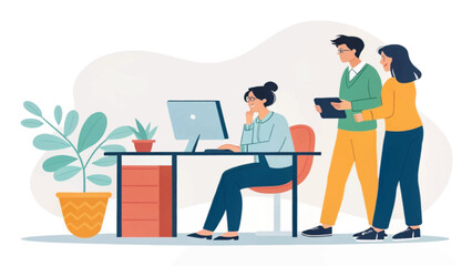 Teamwork in modern office.  Illustration perfect for websites, brochures, and presentations on collaboration.