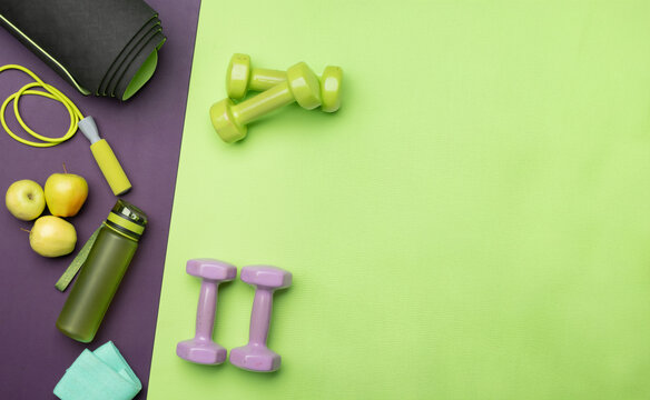 fitness background with accessories and free space for text