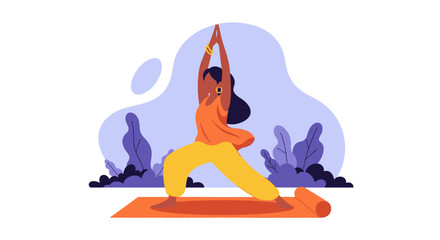 Fototapeta premium Woman practicing yoga outdoors: perfect for wellness websites, blogs, and fitness apps.