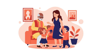 Happy multigenerational family interacting at home, perfect for family, togetherness, and generational themes.