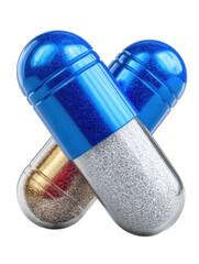 Two realistic medicine capsules blue and white on transparent background

