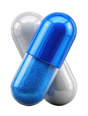 Two realistic medicine capsules blue and white on transparent background

