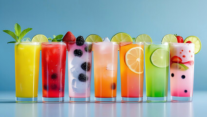 Fototapeta premium Vibrant Refreshing Cocktails With Fresh Fruit And Ice