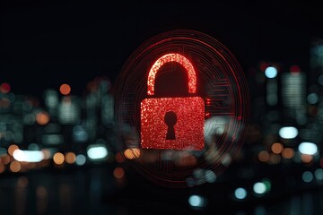 Red padlock icon on dark digital circuit
