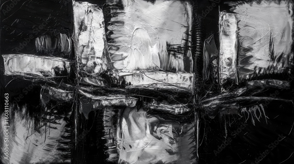 Poster a monochrome realm of textured abstraction: exploring depth and contrast