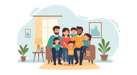 Happy multiracial family portrait at home, perfect for family blogs, websites, and social media.
