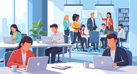 Diverse team collaborating in a modern office, perfect for website banners or company brochures.