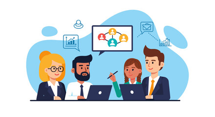 Diverse business team collaborating on a project, ideal for presentations on teamwork and innovation.