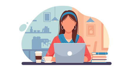 Woman working on laptop in a cafe, perfect for blog posts about remote work or coffee shop culture.