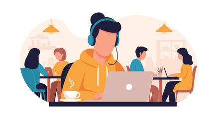 Remote Team Collaboration: Coworking Space Illustration for Landing Pages and Brochures
