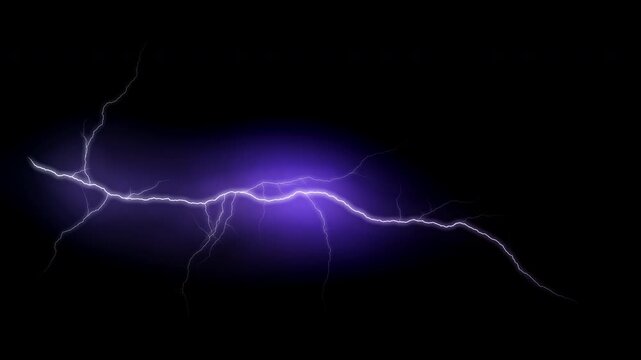 Striking bright electric lightning bolt. Glowing thunderbolt animation. Powerful energy. Embedded alpha channel. ProRes 4444