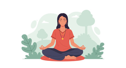 Woman meditating in nature, perfect for wellness websites or yoga studios.