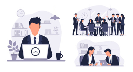 Diverse business team collaboration scenes:  Perfect for website banners, presentations, or brochures.