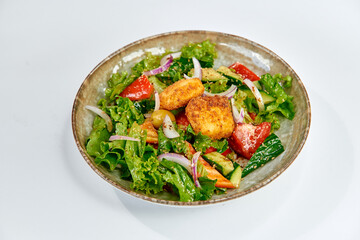 Vibrant and Fresh Mixed Salad Featuring Crisp Vegetables, Crunchy Lettuce, and Savory Cheese Delight Perfect for Healthy Eating and Wholesome Meals