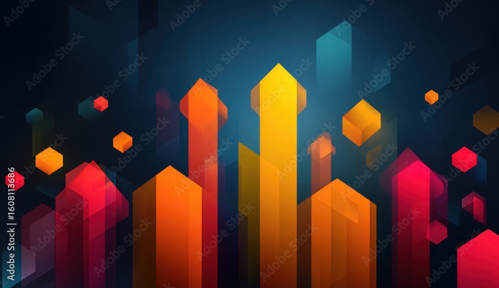 Poster abstract geometric shapes rise dynamically against a dark backdrop creating a modern and vibrant vis